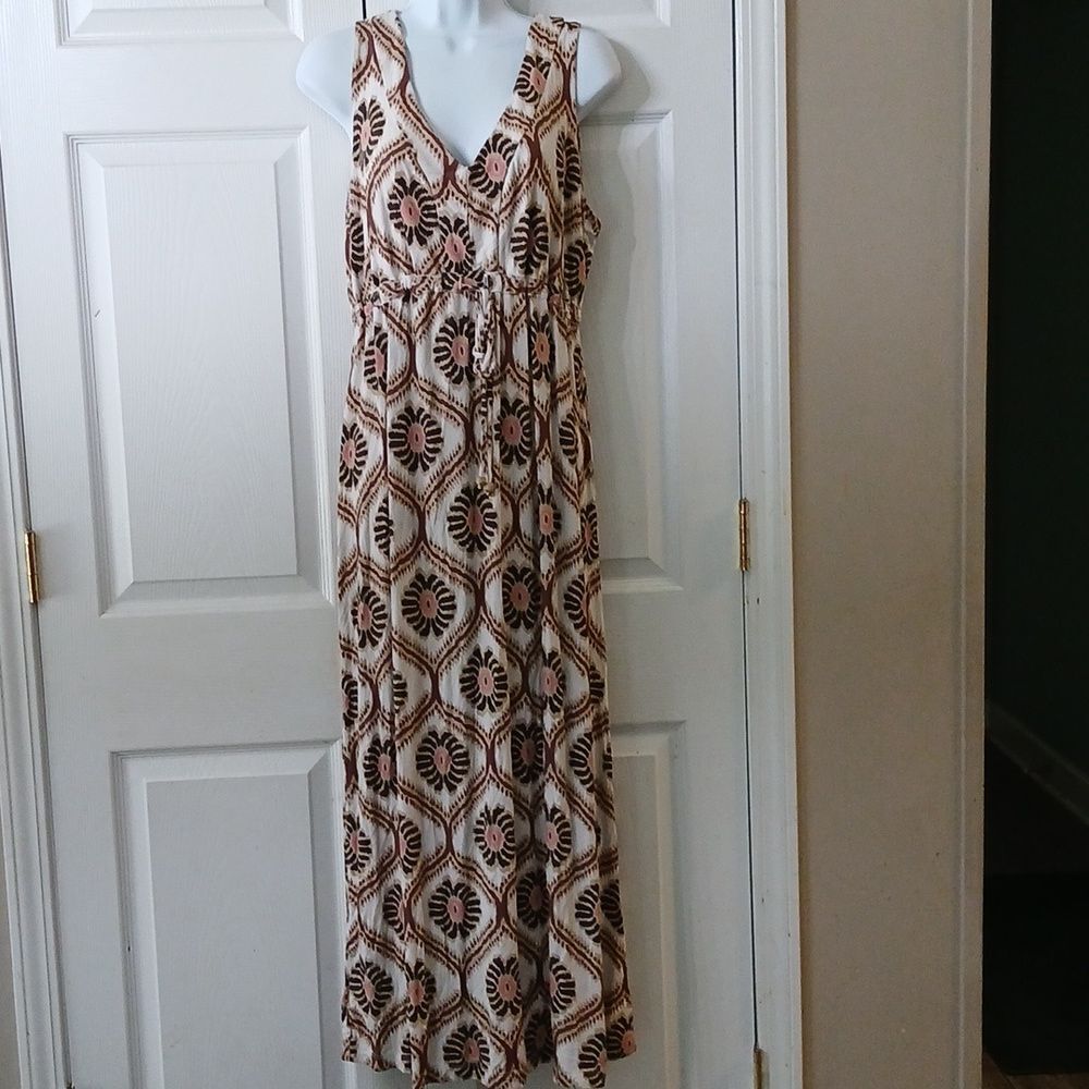 Fresh Produce sleeveless maxi drawstring waist dress summer beach  Sz L EUC
